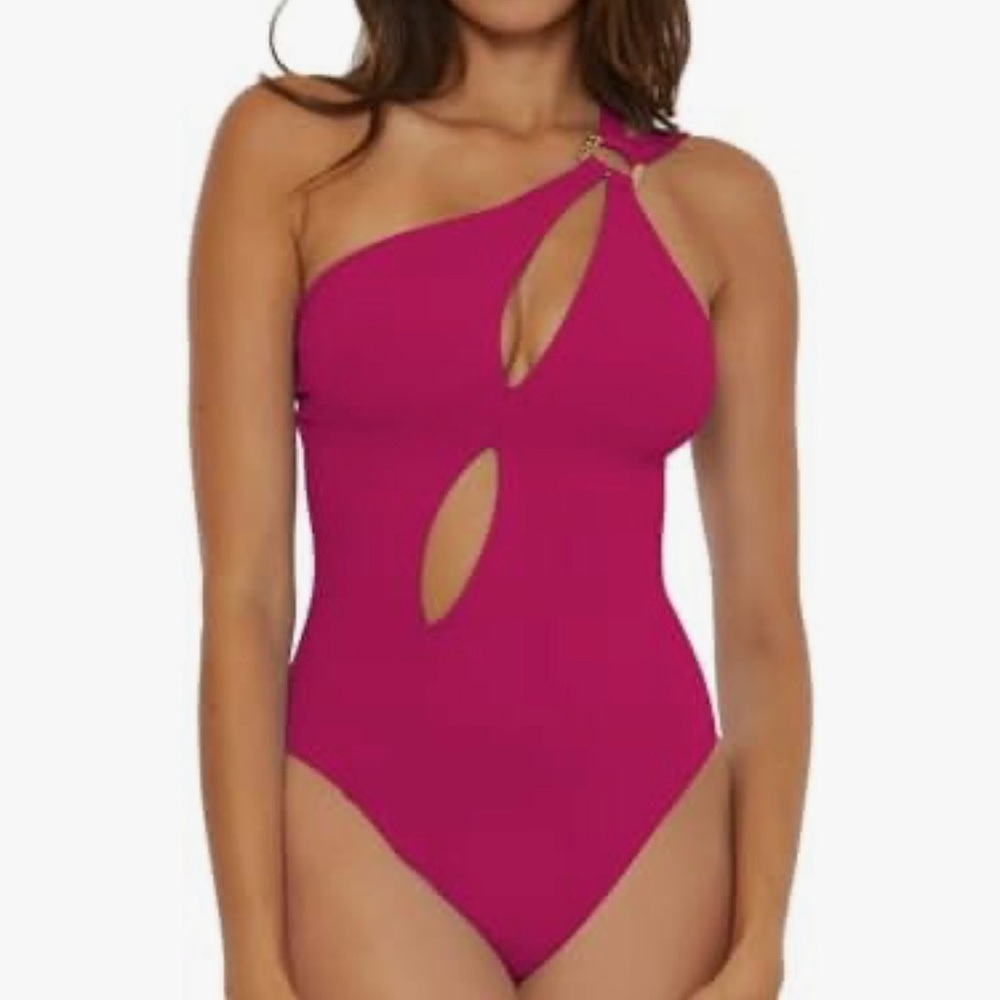 NWT Soluna Swim Women's Standard Tahiti Asymmetric One Piece Swimsuit Pink Small
